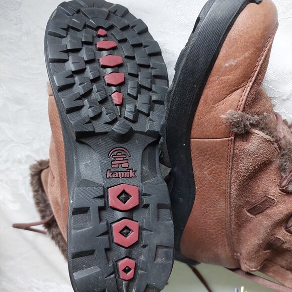 KAMIK Women Size 7. Brown UPTOWN Leather & Suede Sherpa Lined Lace Up Warm Boots - Picture 4 of 7